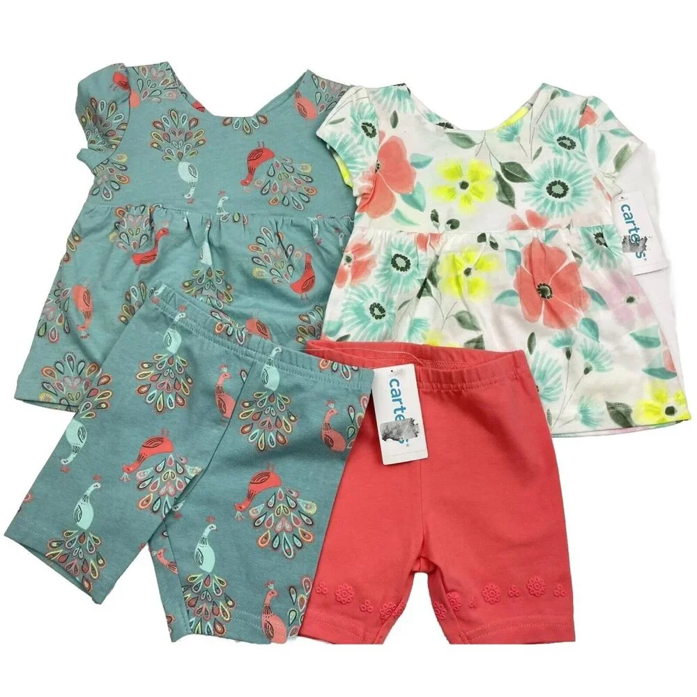 Carter's Baby Girl Shorts & Top 4-pc Set Size 12 Month - Picture 10 of 13